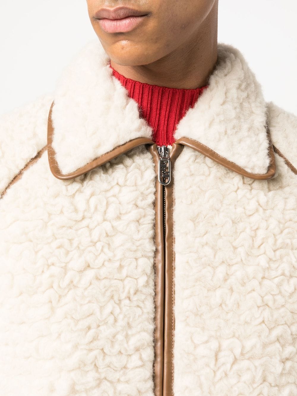 shearling bomber jacket, Fendi bomber, luxury men's jacket, beige and brown jacket, high-end outerwear