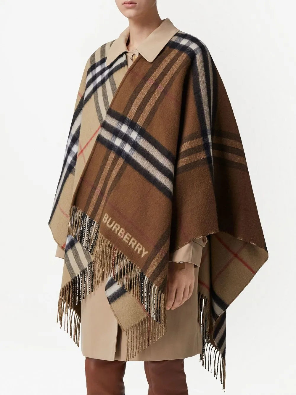 Checked Wool Poncho