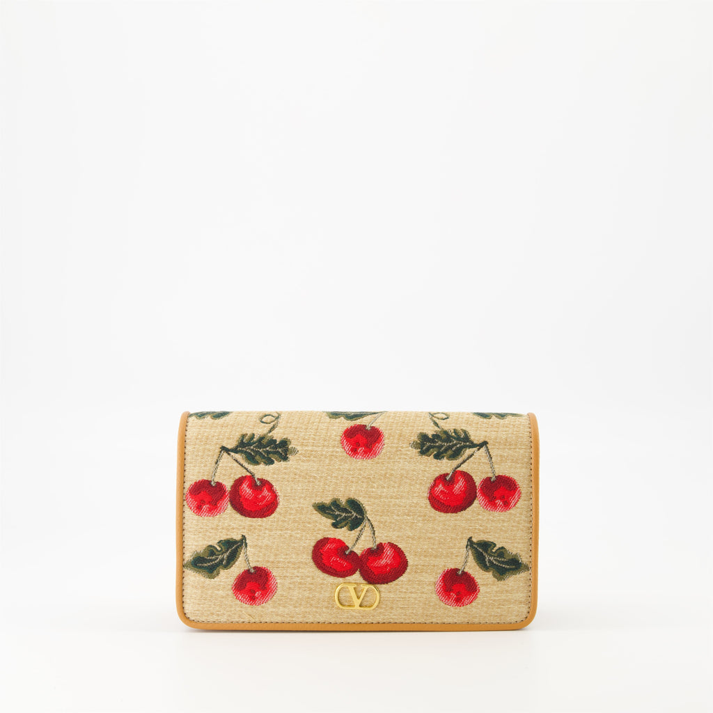 raffia bag, elegant handbag, leather accent bag, stylish accessory, Mini Cherryfic