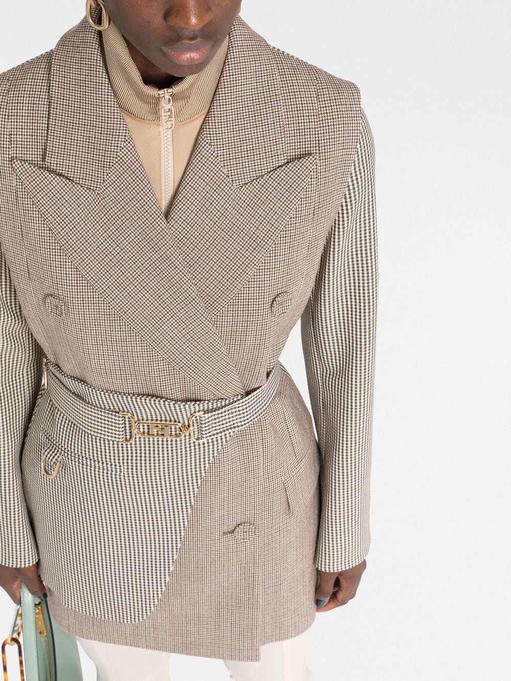 Fendi, multilayer jacket, houndstooth, elegance, luxury