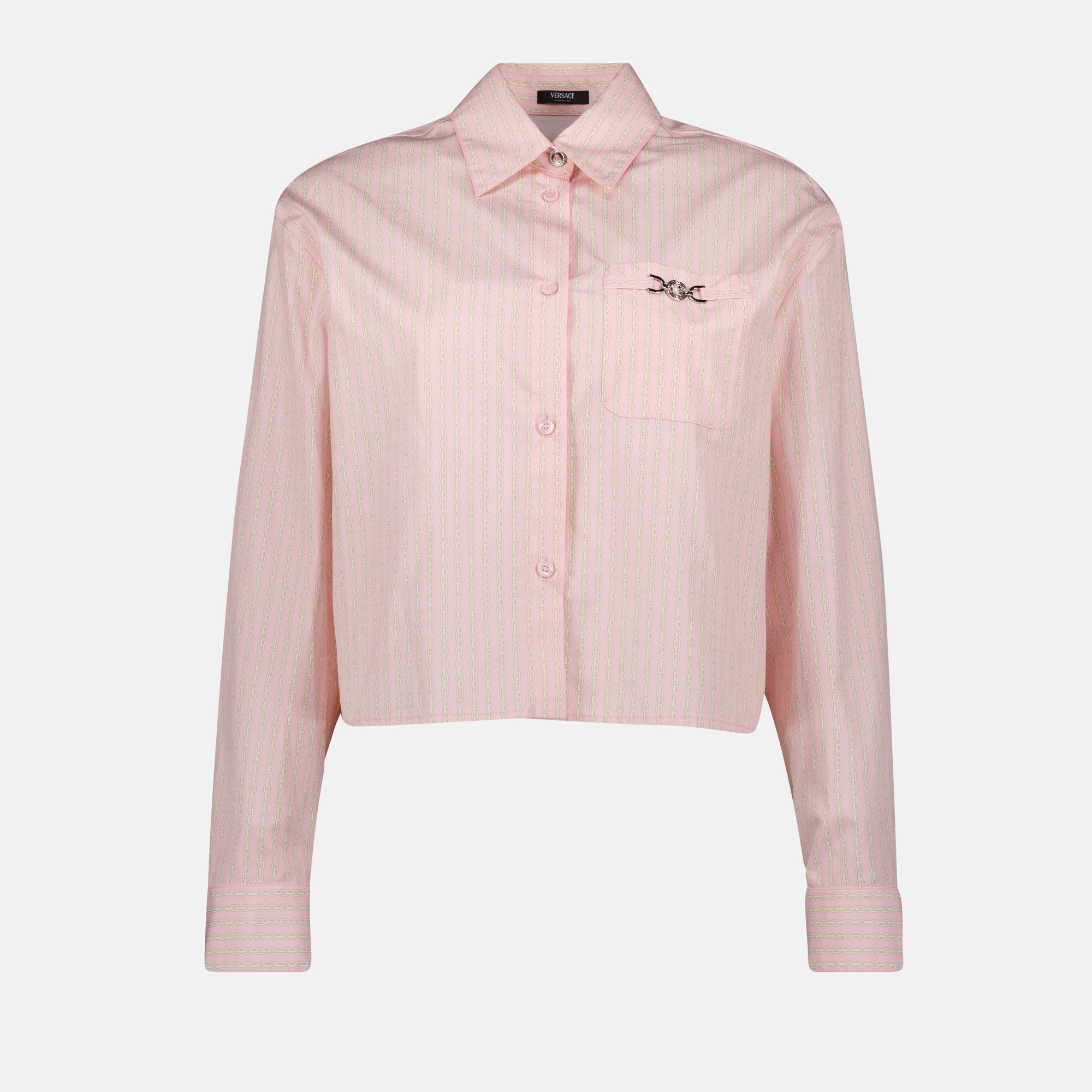 cropped shirt, Versace shirt, chain print shirt, rose shirt, women's fashion