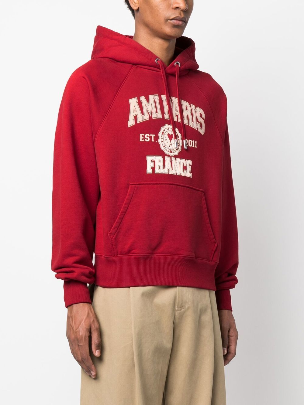 Ami Paris Hoodie, Unisex Red Hoodie, Organic Cotton Hoodie, Designer Hoodie, Luxury Casual Wear