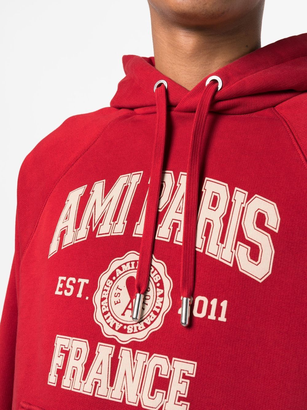 Ami Paris Hoodie, Unisex Red Hoodie, Organic Cotton Hoodie, Designer Hoodie, Luxury Casual Wear