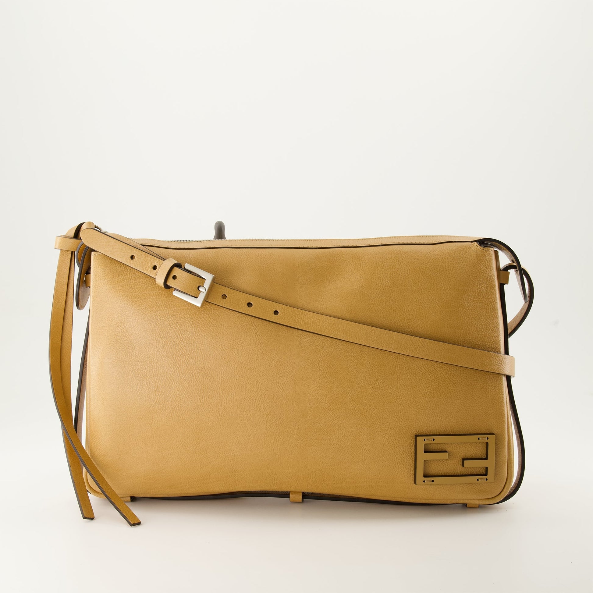 Textured leather bag, Fendi Simply bag, Camel shoulder bag, Luxury accessory, Adjustable strap