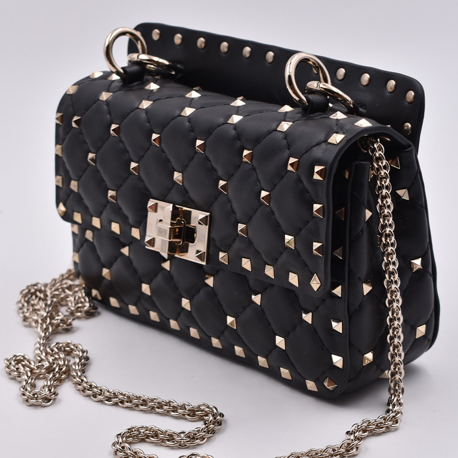 Valentino Garavani, Rockstud Spike bag, black quilted Nappa leather, luxury handbags, designer accessories