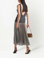Prada, pleated silver skirt, luxury women's fashion, high-end clothing, designer skirt