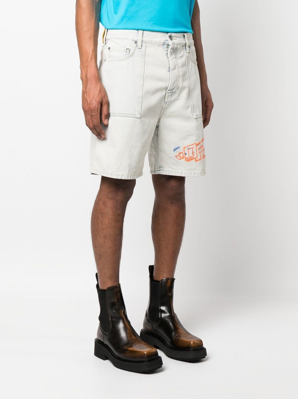 Off-White, Men's denim shorts, luxury utility shorts, designer shorts, high-end fashion