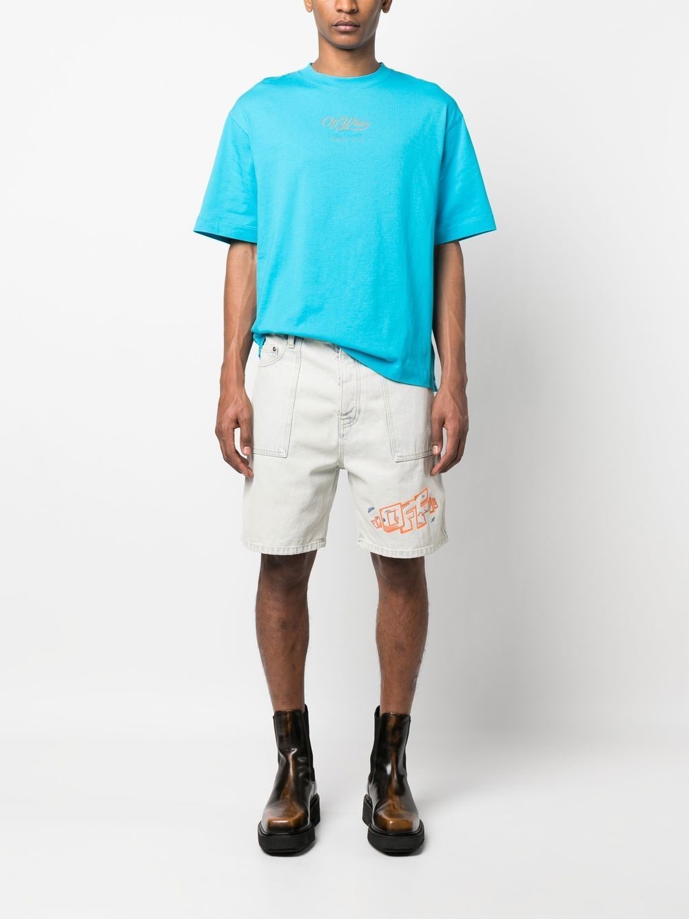 Off-White, Men's denim shorts, luxury utility shorts, designer shorts, high-end fashion