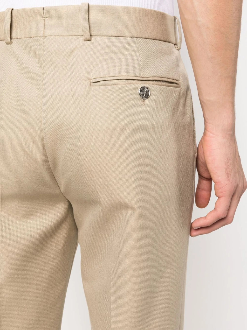 Image of Beige Straight Chino Pants by Alexander McQueen for Men - Season Spring-Summer 2023 - Model view 4