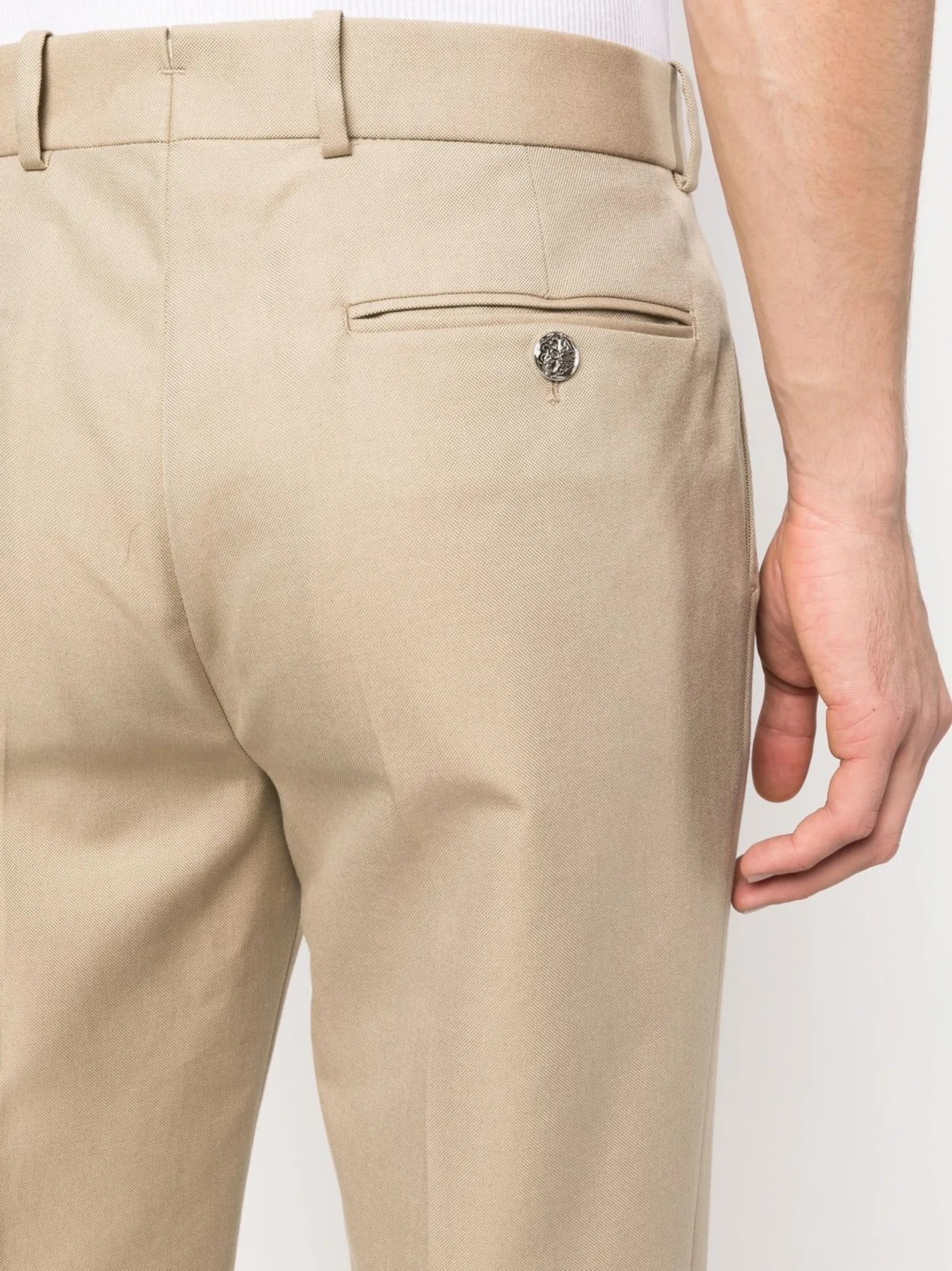 Image of Beige Straight Chino Pants by Alexander McQueen for Men - Season Spring-Summer 2023 - Model view 4
