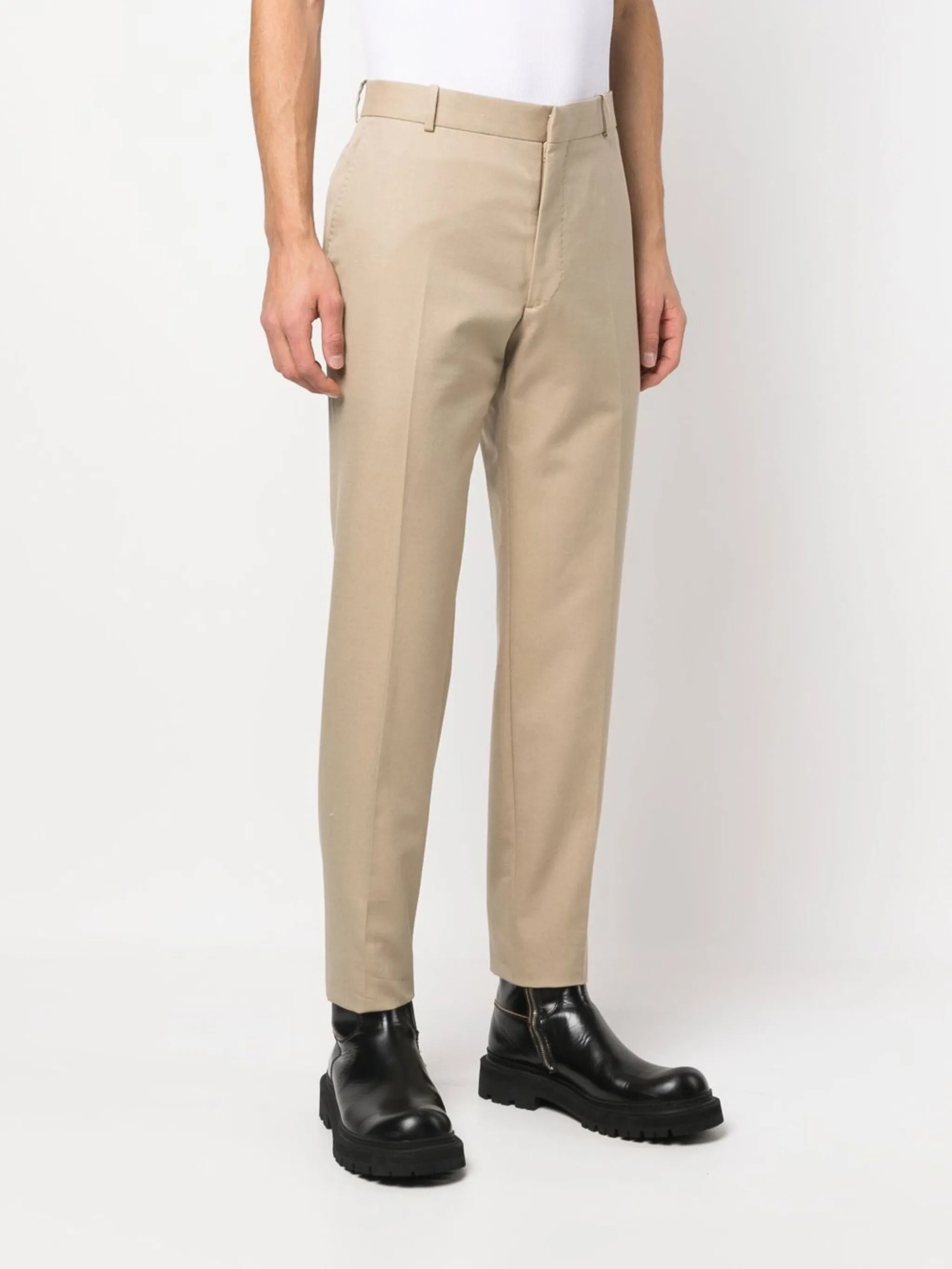 Image of Beige Straight Chino Pants by Alexander McQueen for Men - Season Spring-Summer 2023 - Model view 2