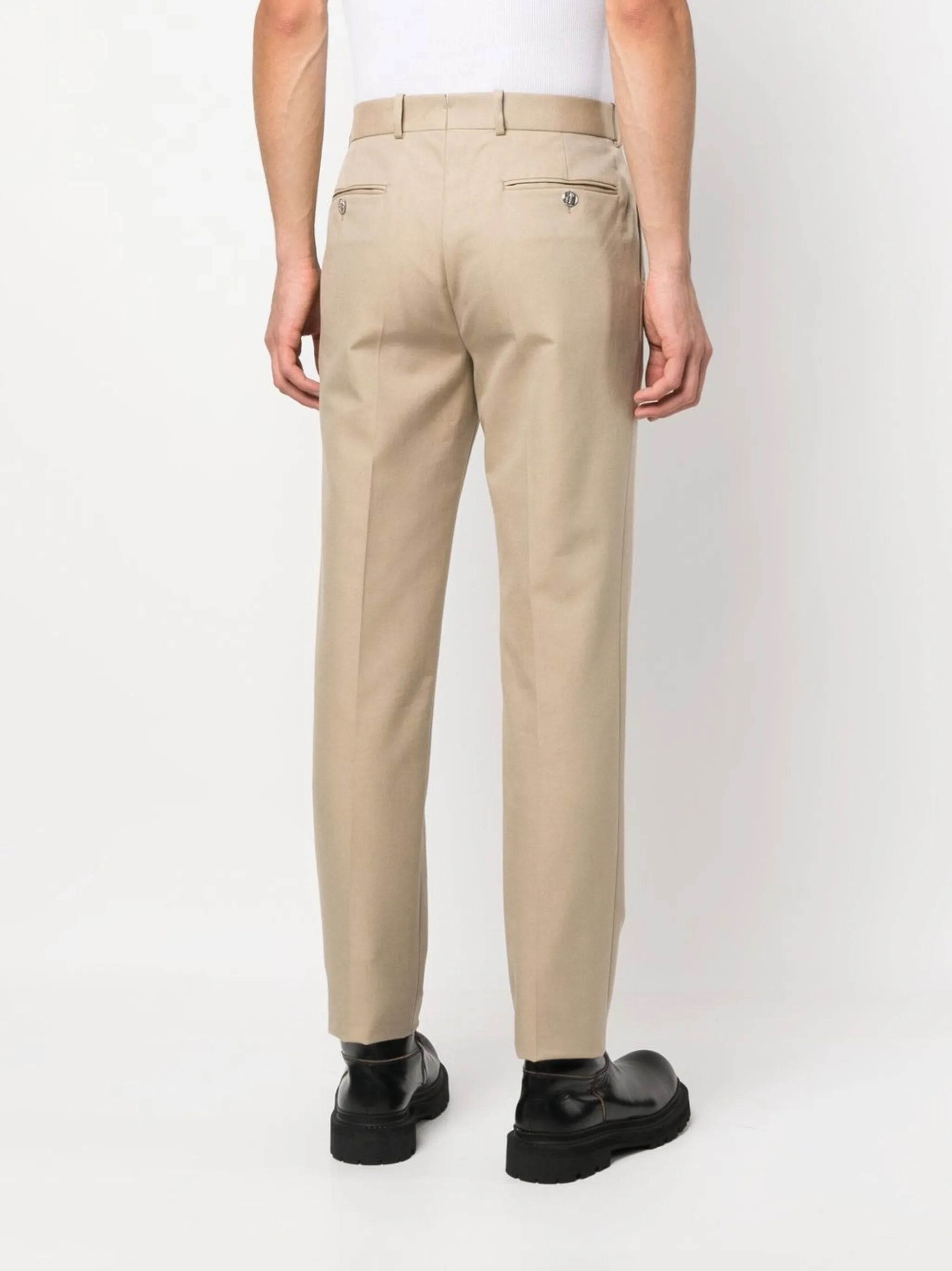 Image of Beige Straight Chino Pants by Alexander McQueen for Men - Season Spring-Summer 2023 - Model view 3