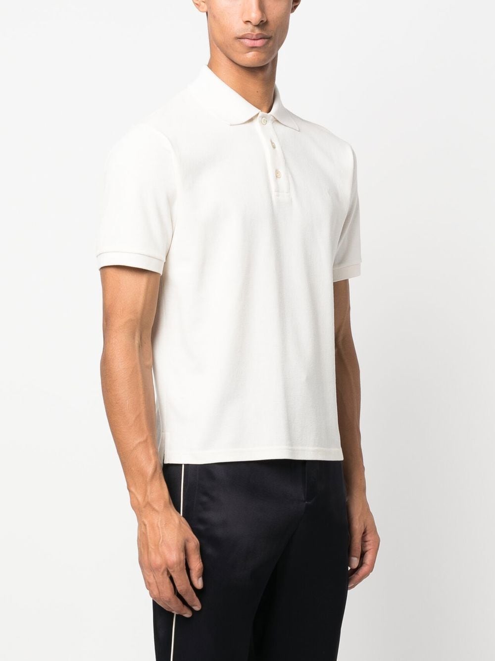 Saint Laurent, Polo Cassandre, cotton piqué polo, luxury men wear, white polo shirt