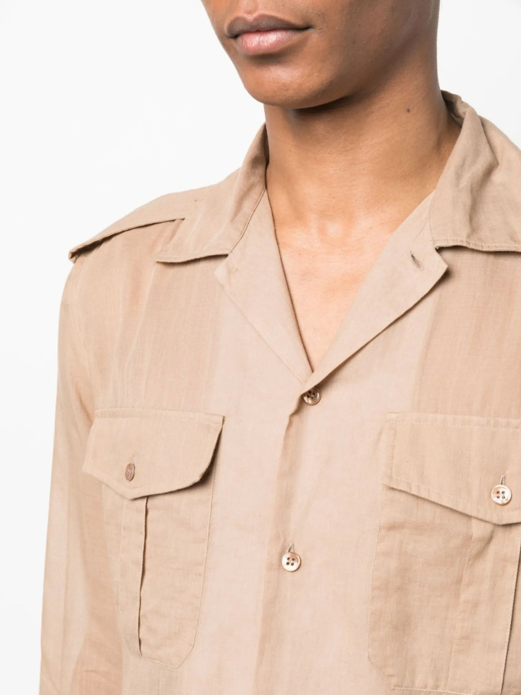Image of Beige Cotton Voile Shirt by Saint Laurent for Men - Season Spring-Summer 2023 - Model View 4