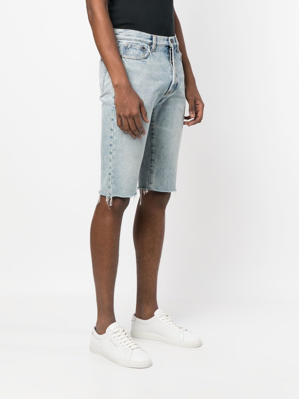 Saint Laurent Bermuda shorts, distressed denim shorts, luxury men's shorts, designer denim shorts, high-end casual wear