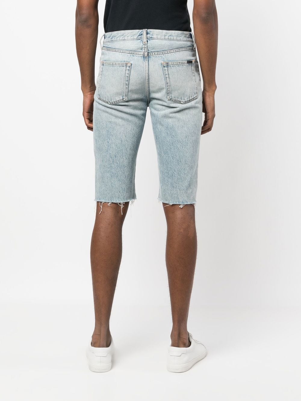 Saint Laurent Bermuda shorts, distressed denim shorts, luxury men's shorts, designer denim shorts, high-end casual wear