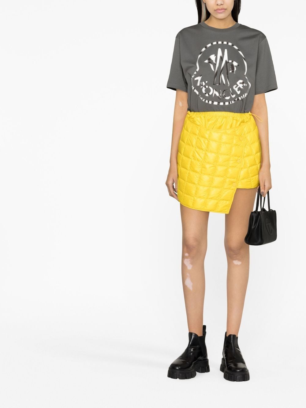 Moncler, Quilted Mini Skirt, Yellow Mini Skirt, Luxury Womenswear, High-End Fashion