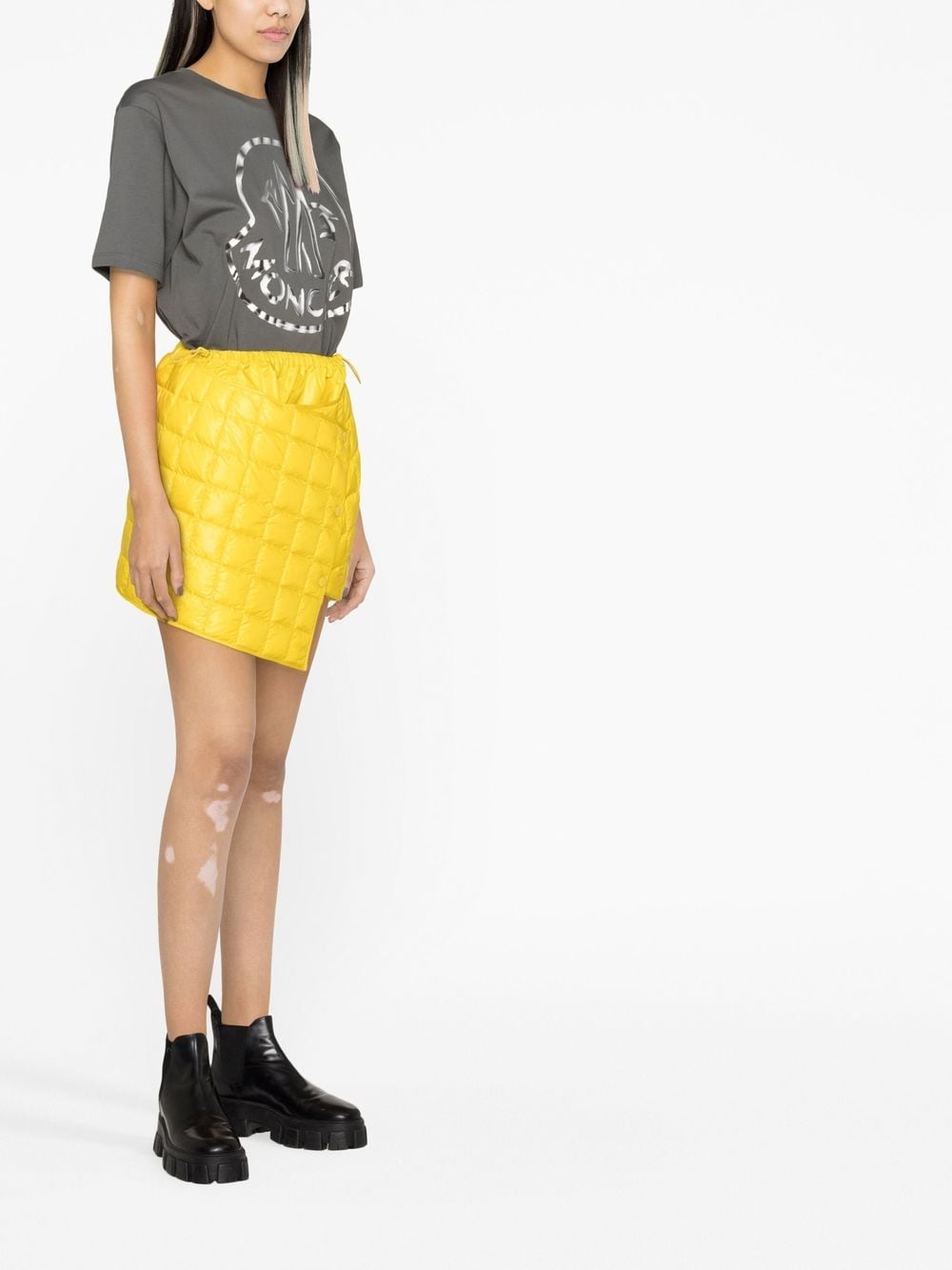 Moncler, Quilted Mini Skirt, Yellow Mini Skirt, Luxury Womenswear, High-End Fashion