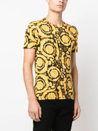 Versace T-Shirt, Barocco Print, Luxury Men's Apparel, Designer Fashion, Yellow T-Shirt