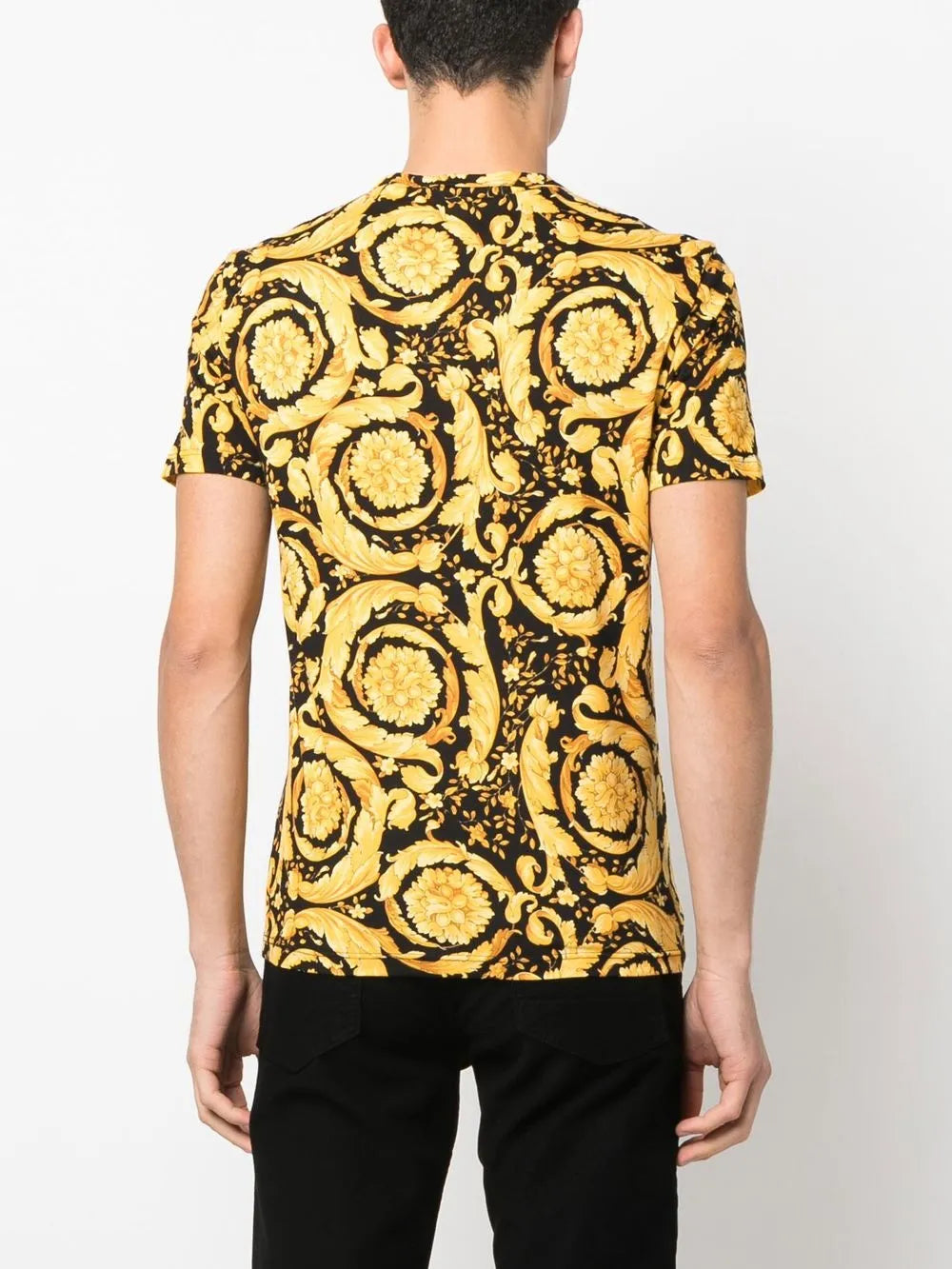 Versace T-Shirt, Barocco Print, Luxury Men's Apparel, Designer Fashion, Yellow T-Shirt