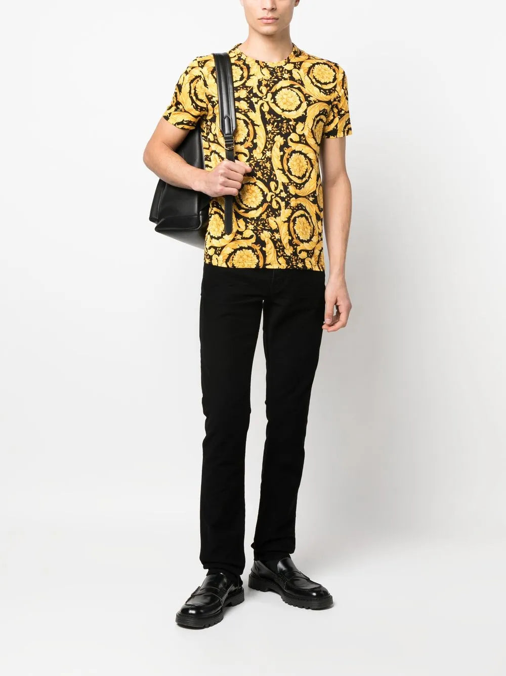 Versace T-Shirt, Barocco Print, Luxury Men's Apparel, Designer Fashion, Yellow T-Shirt