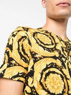 Versace T-Shirt, Barocco Print, Luxury Men's Apparel, Designer Fashion, Yellow T-Shirt