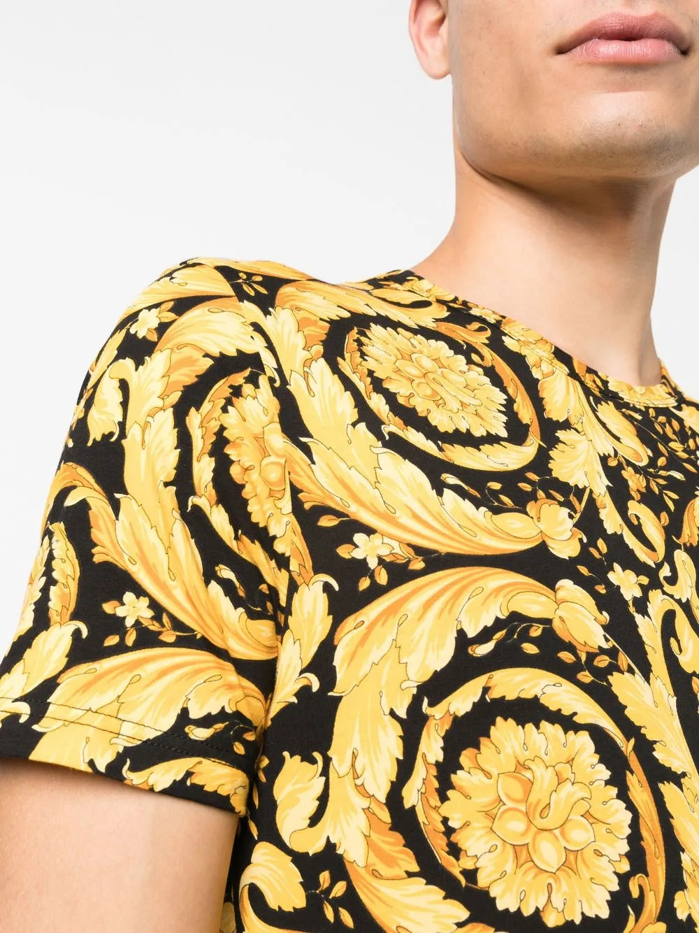 Versace T-Shirt, Barocco Print, Luxury Men's Apparel, Designer Fashion, Yellow T-Shirt