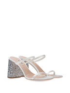 Miu Miu glitter mules, luxury white mules, women’s sparkling shoes, elegant designer footwear, glamorous mules
