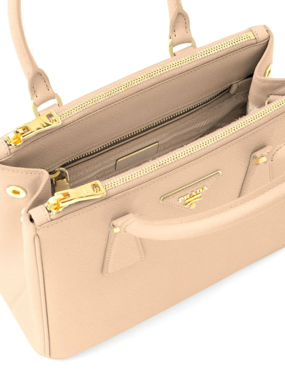 Prada handbag, Saffiano leather, luxury women's bag, beige handbag, high-end accessory