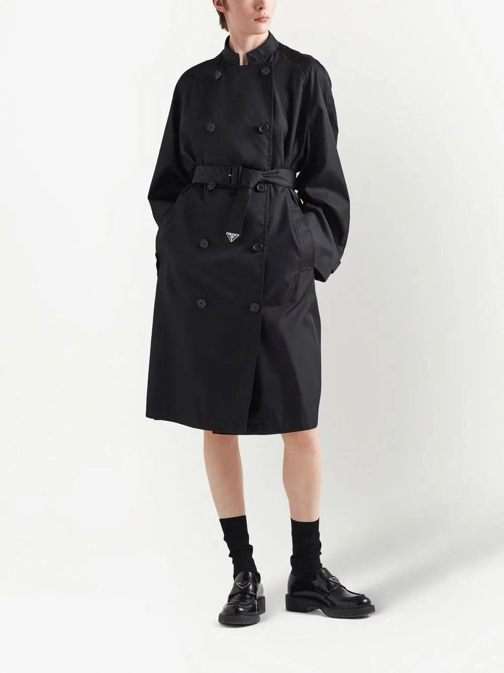 Prada waterproof jacket, luxury women's outerwear, black rain jacket, designer rainwear, high-end women's fashion