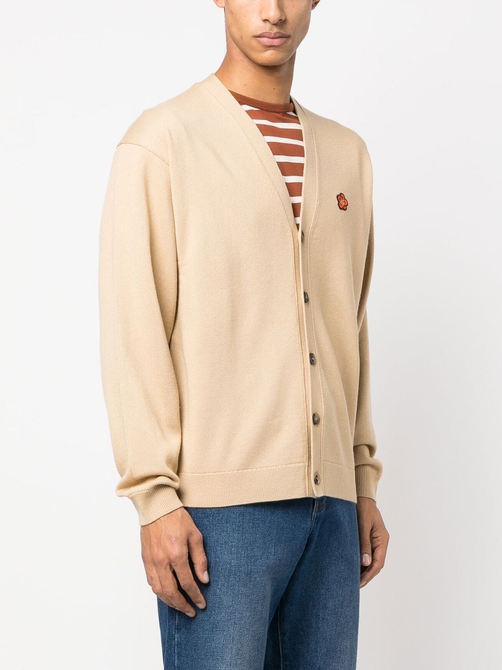 Kenzo cardigan, beige boke flower, luxury men's sweater, high-end fashion, floral design knitwear