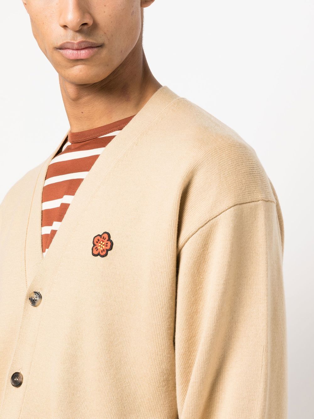 Kenzo cardigan, beige boke flower, luxury men's sweater, high-end fashion, floral design knitwear