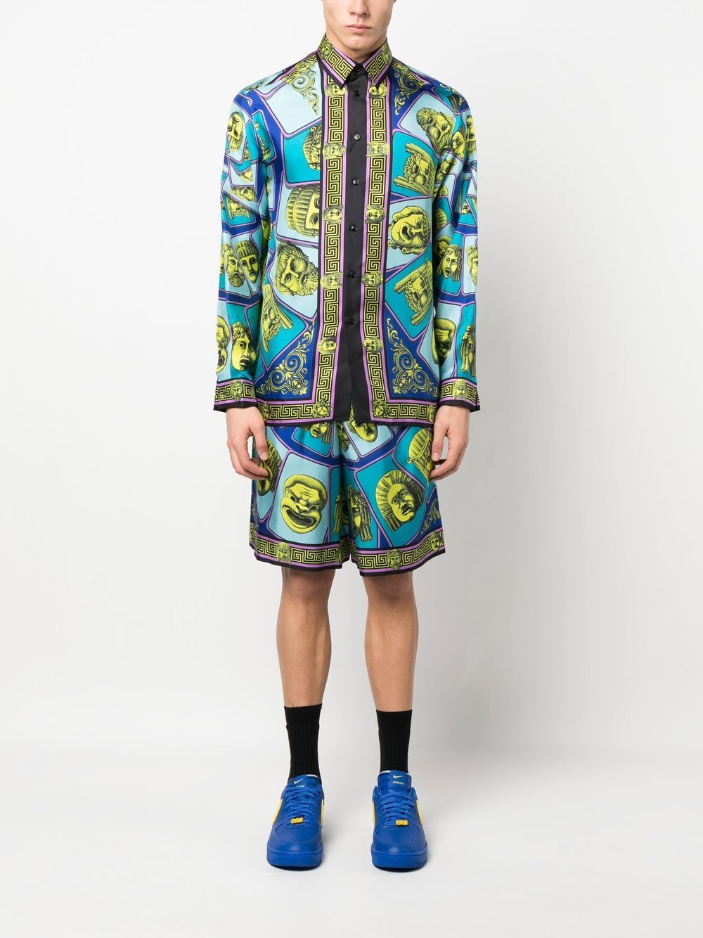 Versace shorts, silk shorts, La Maschera, luxury men’s fashion, designer men’s shorts