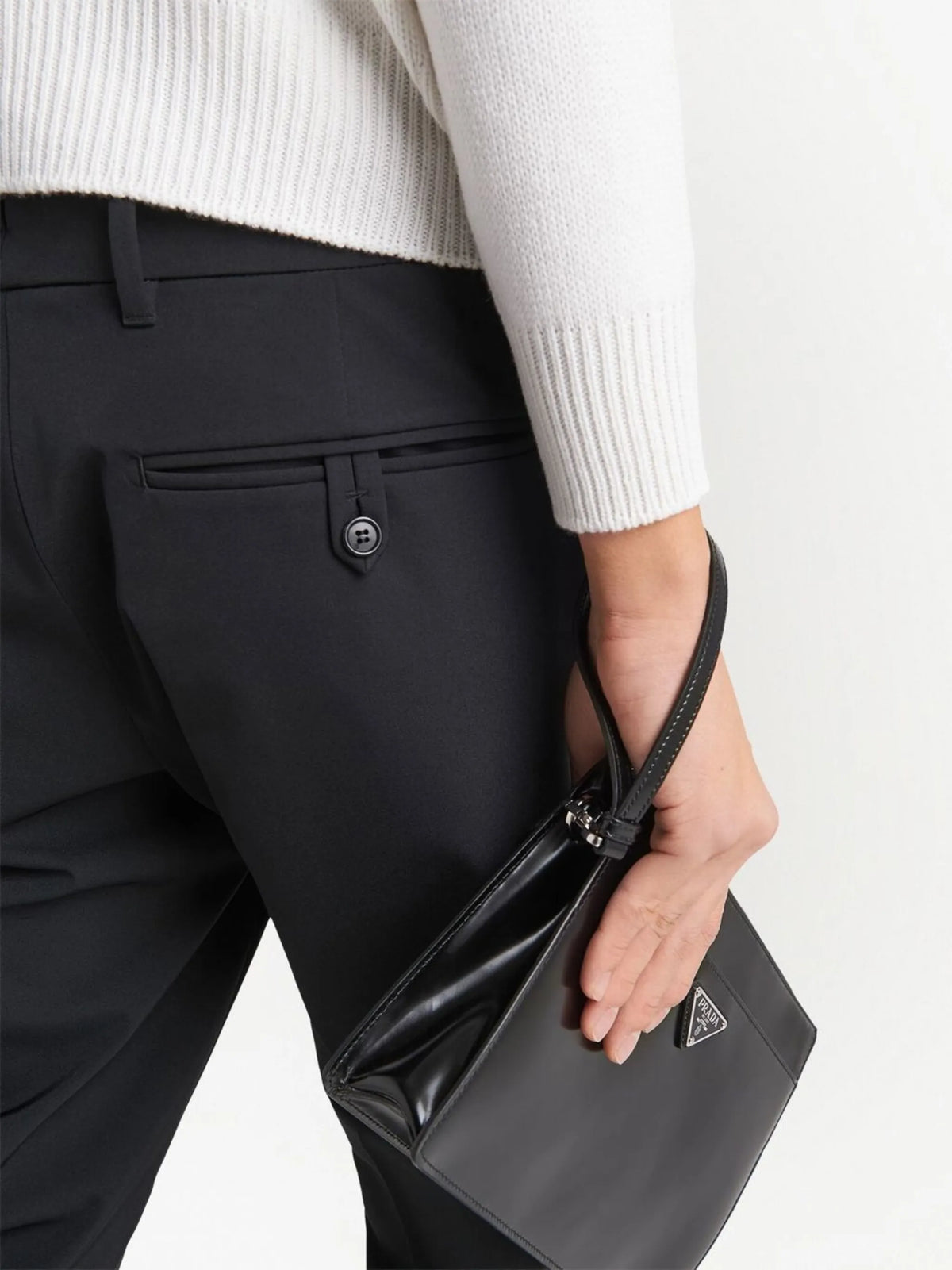 Image of Skinny Stretch Fabric Pants by Prada for Men - Season Autumn-Winter 2026 - Model View 4