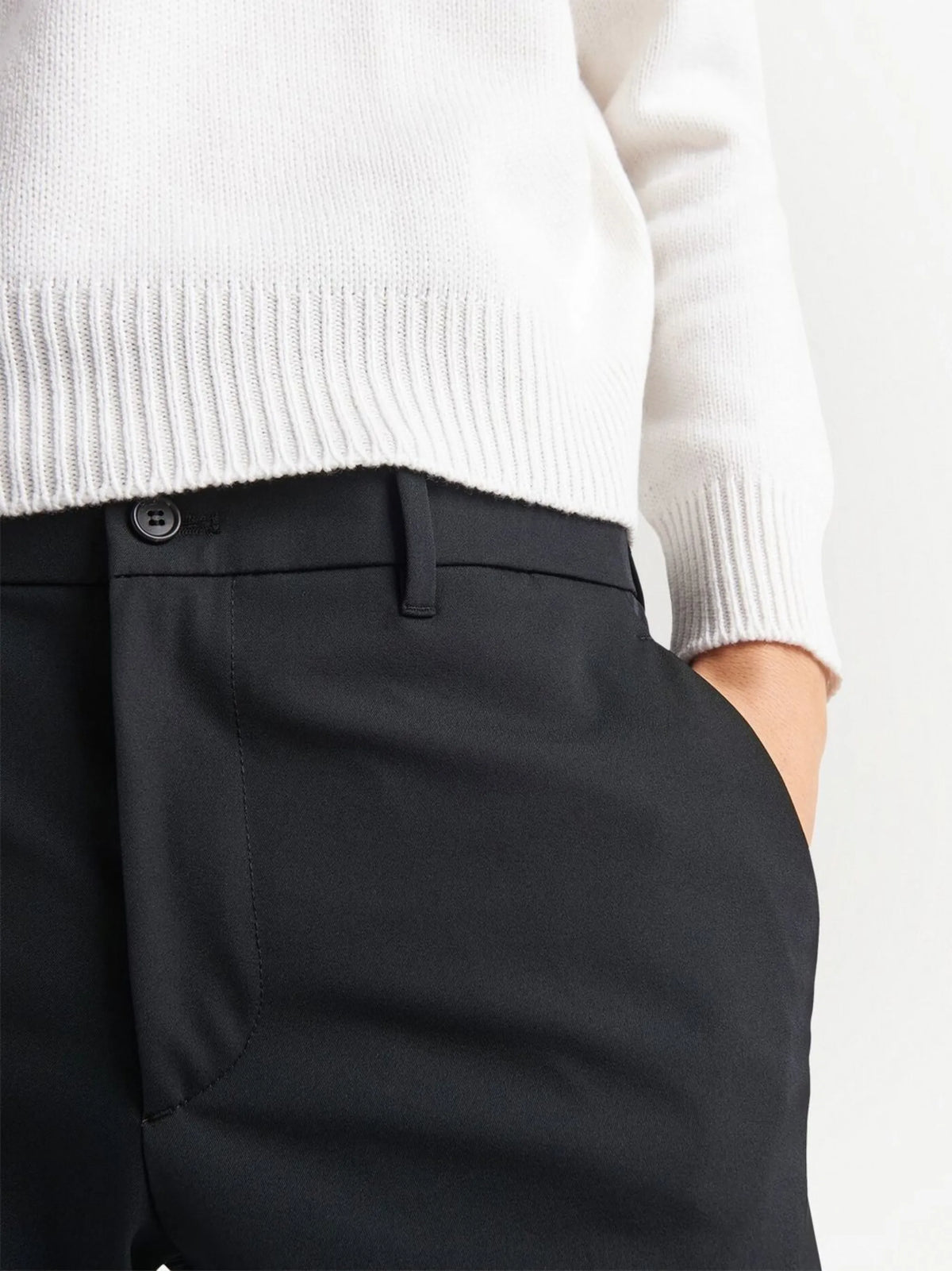 Image of Skinny Stretch Fabric Pants by Prada for Men - Season Autumn-Winter 2026 - Model View 3