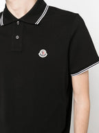 Image of Black Polo Shirt with Contrasting Trims by Moncler for Men - Season Spring-Summer 2024 - Detail View 7