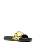 Versace slides, Barocco pattern, luxury men's footwear, designer rubber slides, high-end casual wear