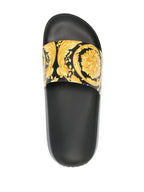 Versace slides, Barocco pattern, luxury men's footwear, designer rubber slides, high-end casual wear