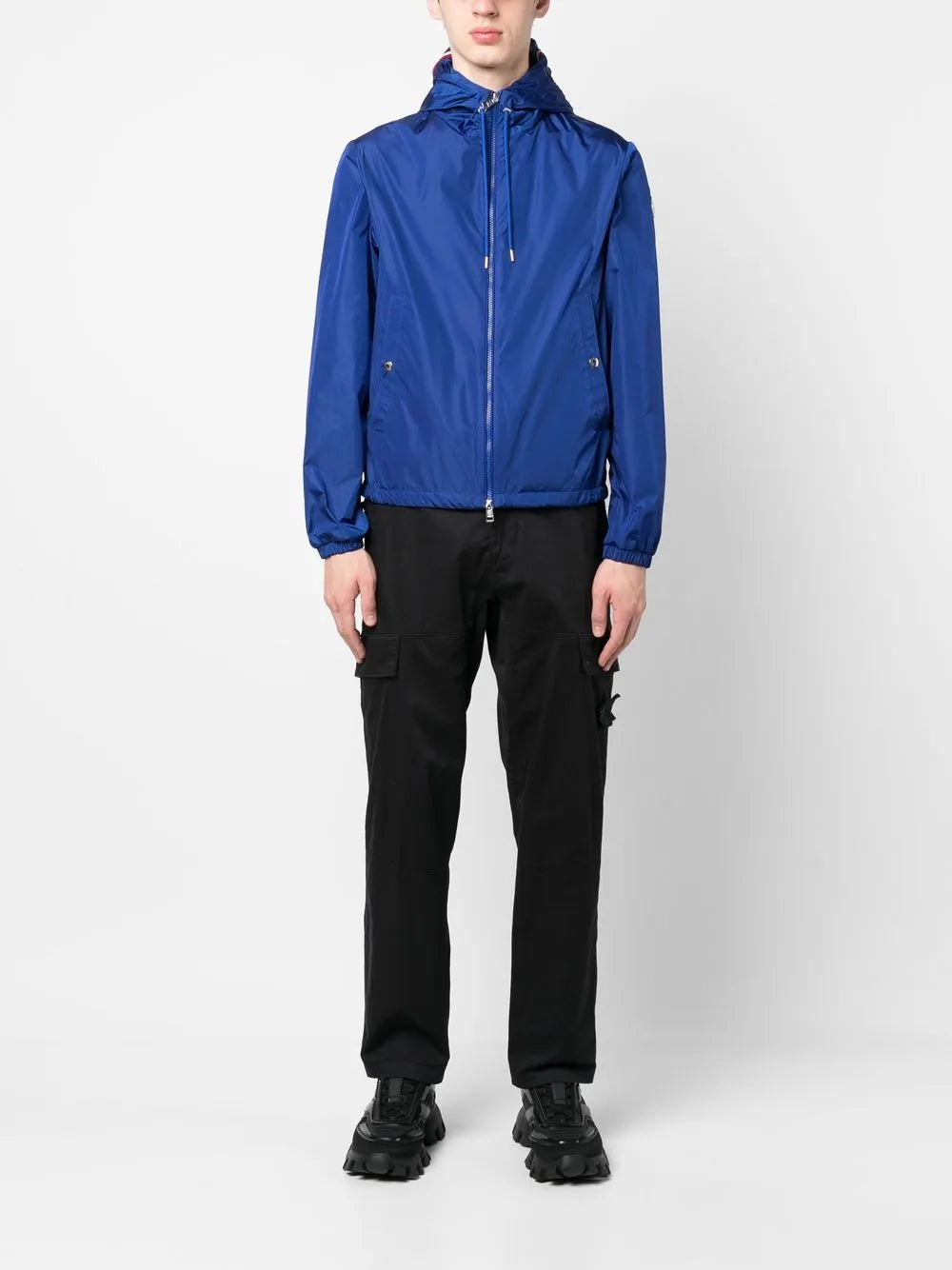 Moncler jacket, Grimpeurs collection, nylon outerwear, blue jacket, adjustable hood