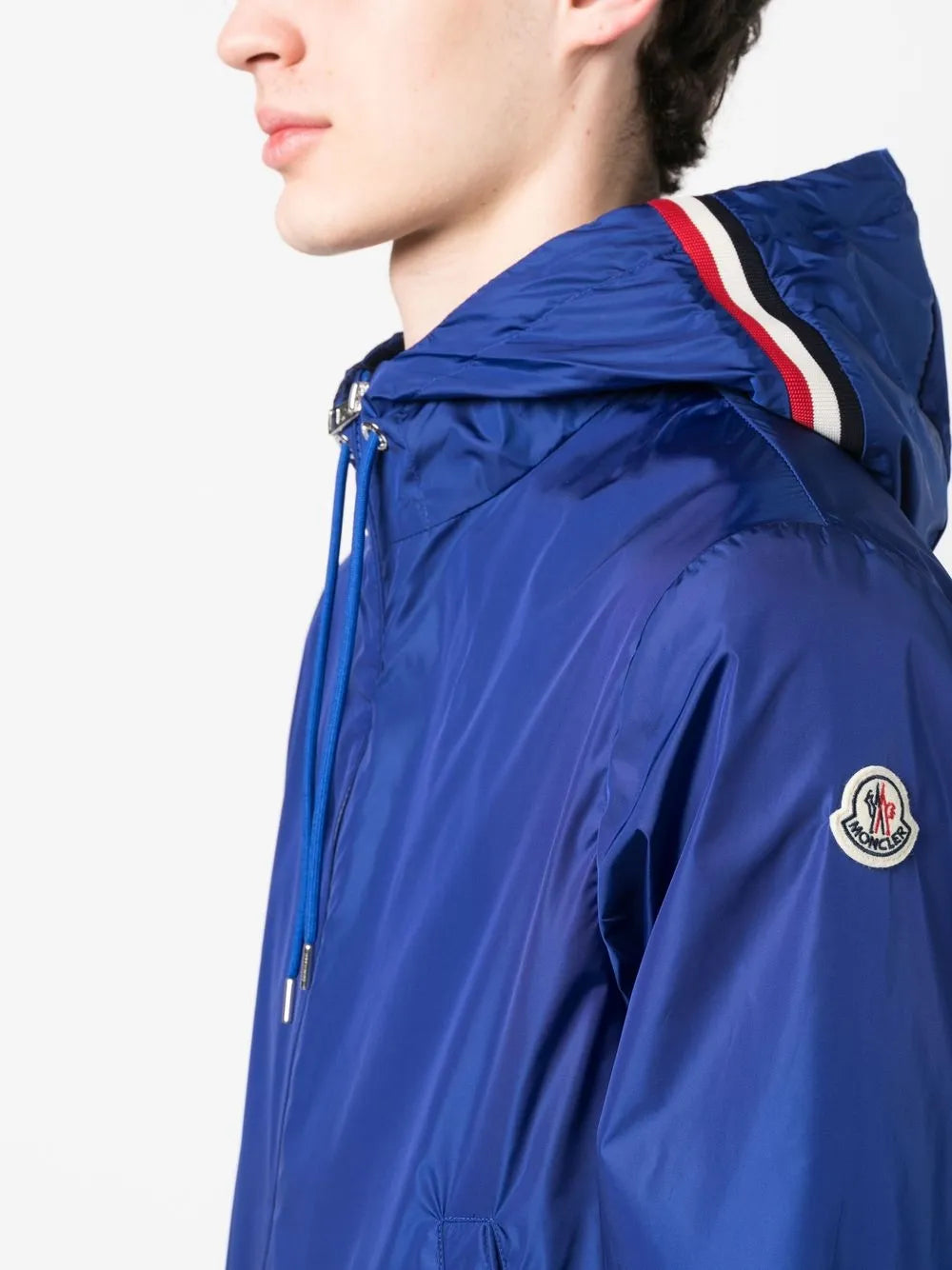 Moncler jacket, Grimpeurs collection, nylon outerwear, blue jacket, adjustable hood