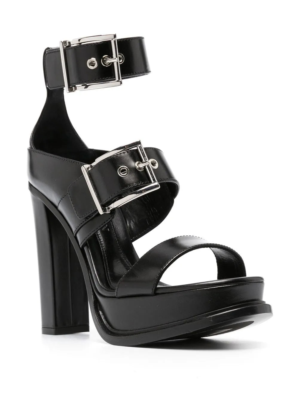Alexander McQueen, black sandals, buckle platforms, luxury footwear, women's designer shoes