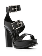 Alexander McQueen, black sandals, buckle platforms, luxury footwear, women's designer shoes