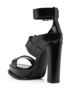 Alexander McQueen, black sandals, buckle platforms, luxury footwear, women's designer shoes