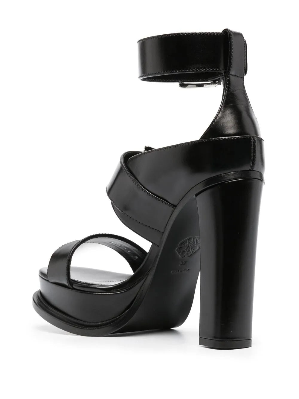 Alexander McQueen, black sandals, buckle platforms, luxury footwear, women's designer shoes