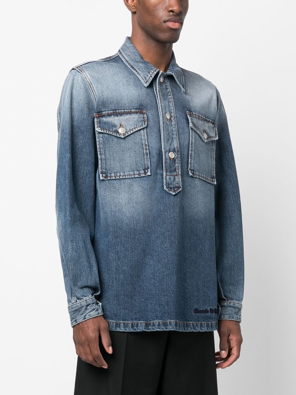 Alexander McQueen, men's denim shirt, luxury fashion, washed denim, high-end clothing