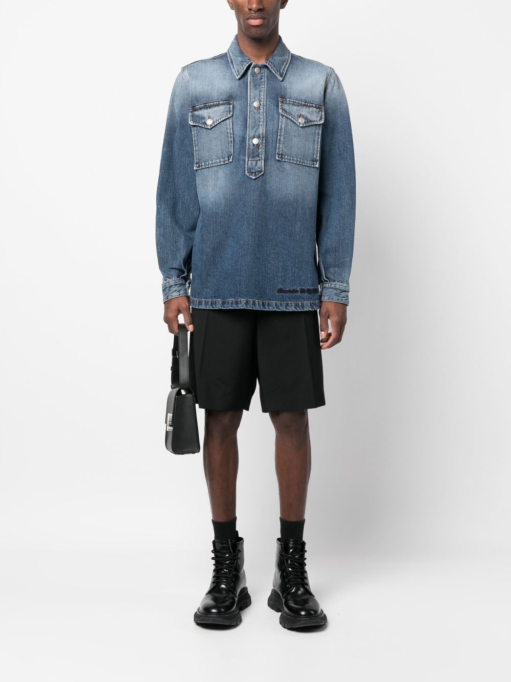 Alexander McQueen, men's denim shirt, luxury fashion, washed denim, high-end clothing