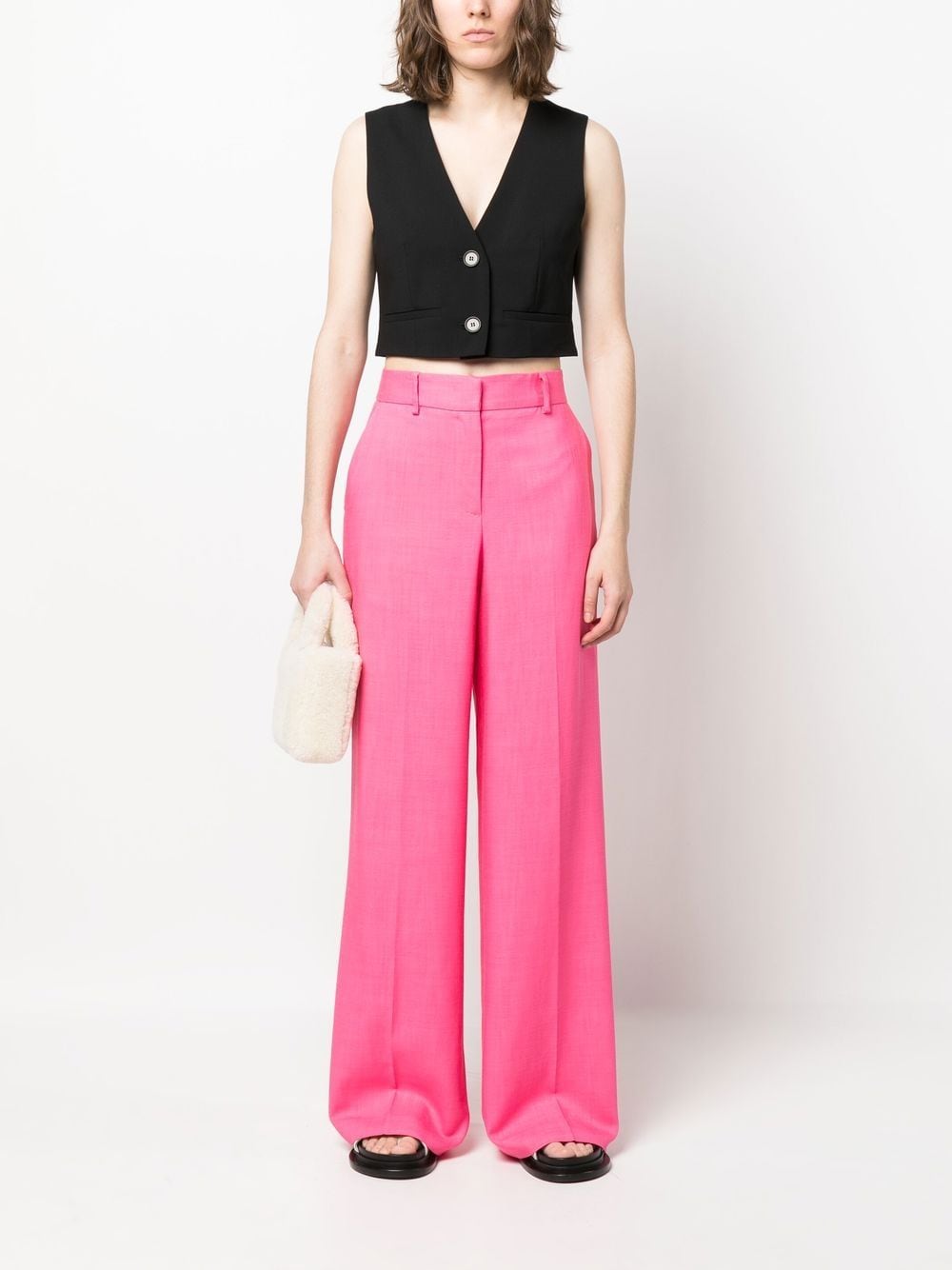 MSGM, Pink Viscose Trousers, Women's Luxury Pants, Straight-Leg Trousers, Elegant Women's Trousers