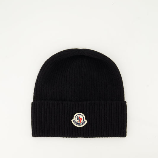 Moncler beanie, wool cashmere hat, winter accessory, black beanie, designer beanie