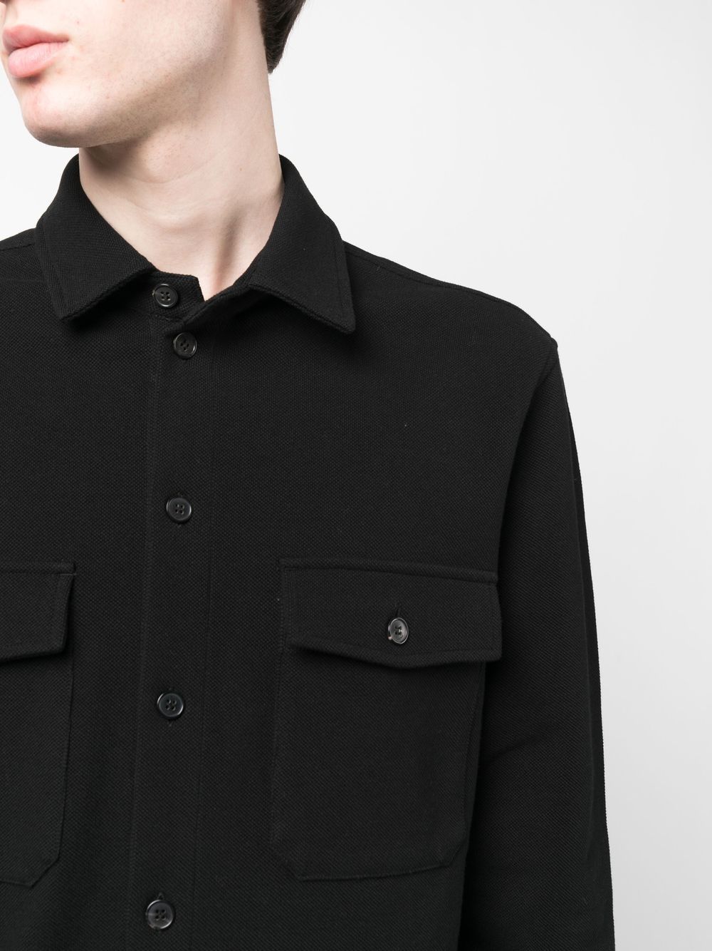 Saint Laurent, Black Cotton Shirt, Men's Luxury Shirt, Piqué Fabric Shirt, Elegant Men's Wear