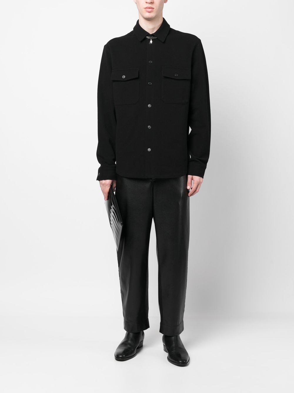 Saint Laurent, Black Cotton Shirt, Men's Luxury Shirt, Piqué Fabric Shirt, Elegant Men's Wear